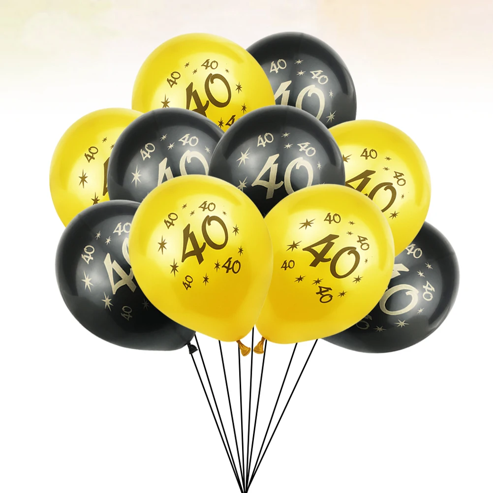 

20 Pcs Party Balloons Number 40 Balloons Black Gold 40 Latex Wall Door Window Ceiling Decor Supplies Reusable Safe