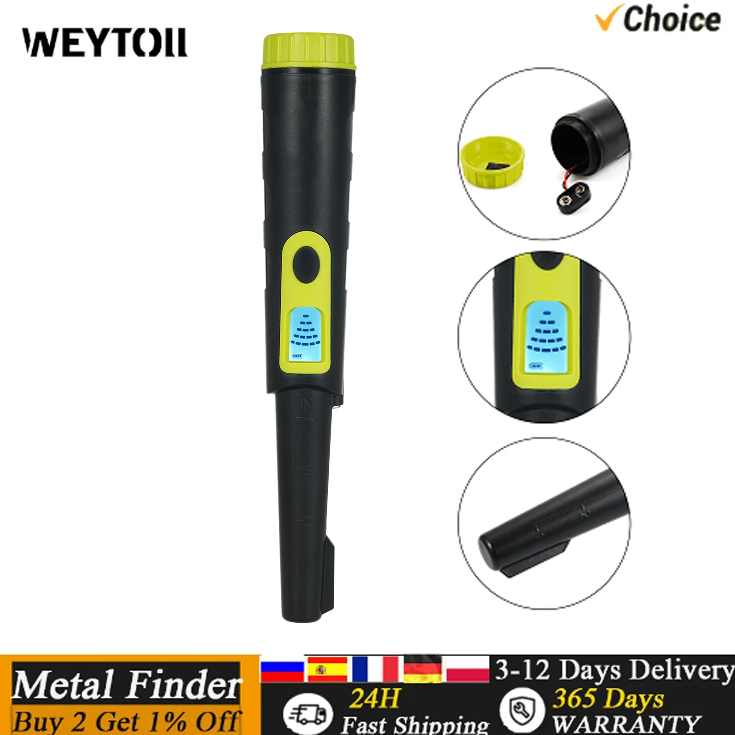 

Metal Detector Pinpointer for Adults & Kids IP68 Waterproof 360° Detection Handheld Pin Pointer Wand with LCD Screen 3 Modes