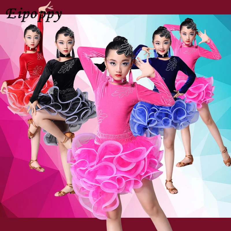 Girl's Latin Dance One-Piece Girl Racing Suit Performance Costume South Korean Velvet Exercise Clothing