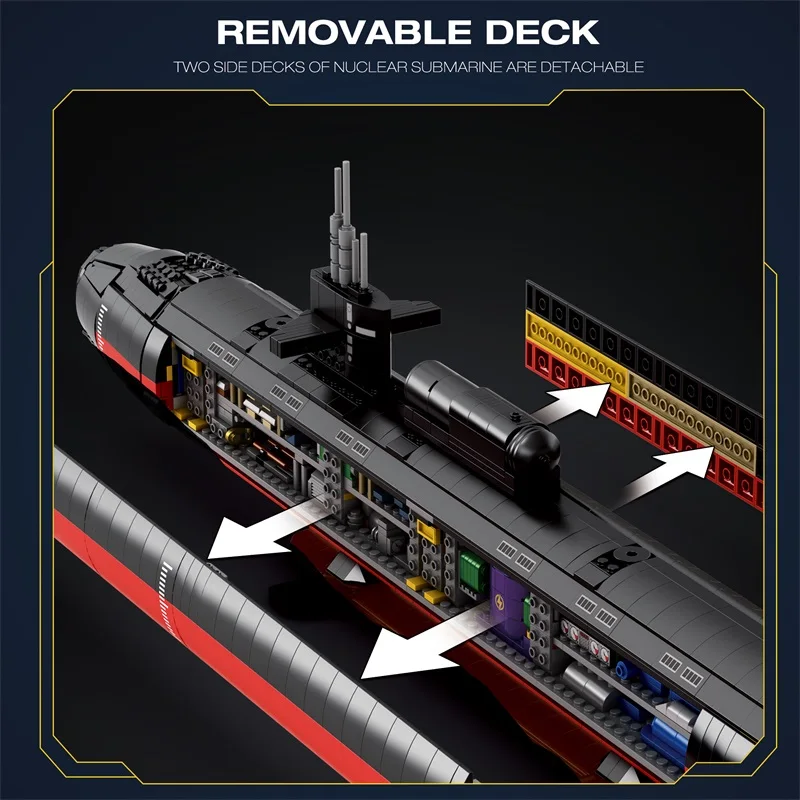 2988PCS SSN-688 Submarine Building Block Navy Nuclear-powered fast attack submarines Model Bricks Desktop Deco DIY Toys For Kids