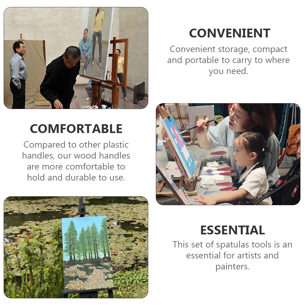 

Oil Painting Tools Set Wood Handle Spatulas Color Mixing Scrapers Brown Supplies Students Painting Accessories