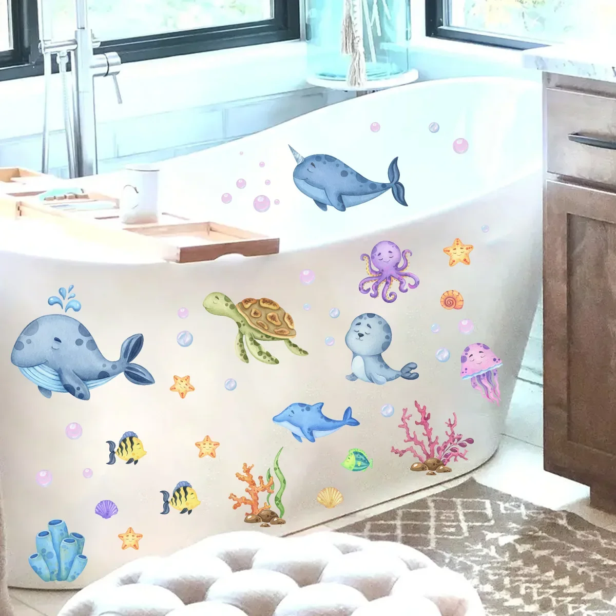 blue Sea Fish Bubble Underwater world Underwater animal Wall Sticker For Kids Rooms Bathroom Home Decoration murals