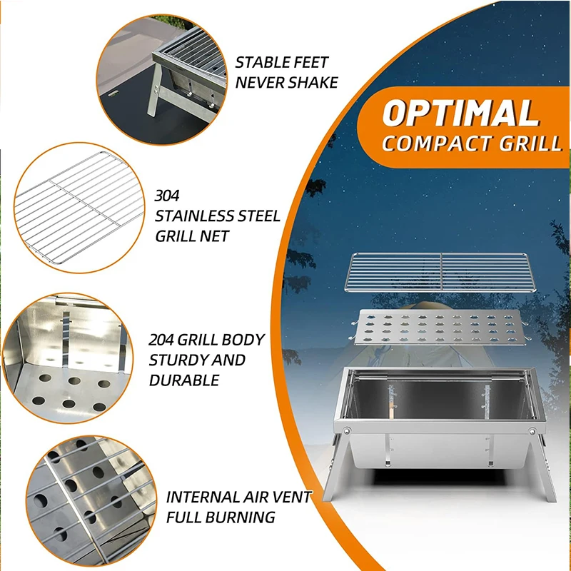 Imagem -04 - Portátil Churrasqueira ao ar Livre Igt Mesa Fogão Fogão a Lenha Dobrável Fogão de Acampamento Aço Inoxidável 304