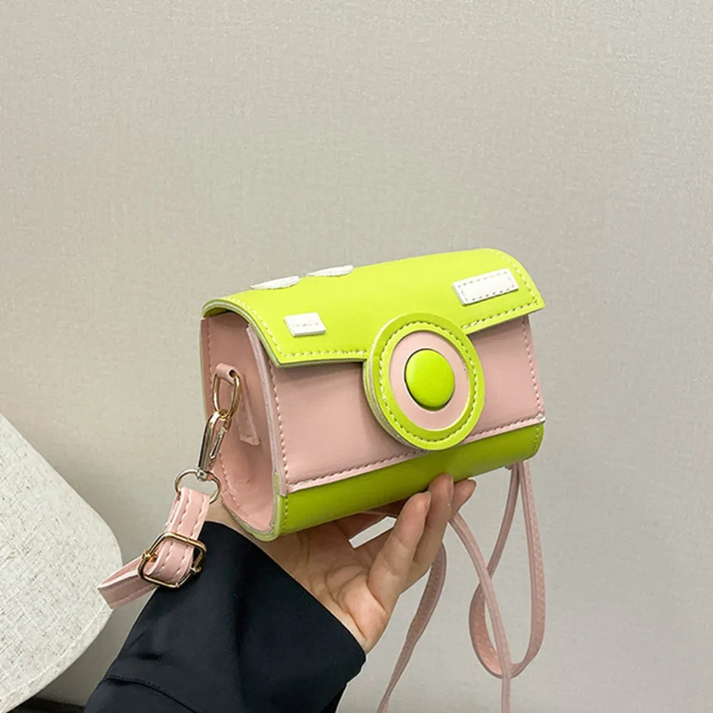 

Portable PU Camera Shoulder Bag Small Bag Mini Funny Square Bag Korean Style Dopamine Color Contrast Color Crossbody Bag Women