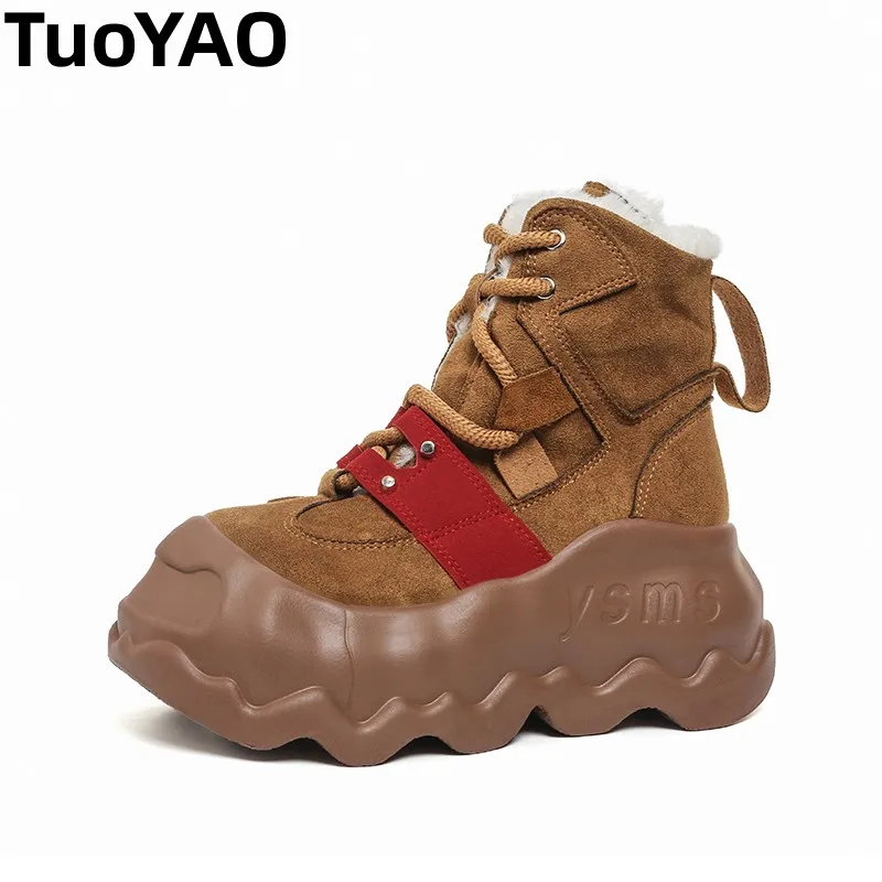 

8CM Winter Women Fur Snow Boots Keep Warm Outdoor Chunky Short Boots New 2025 Plush Mid-calf Shoes Platform Anti-skid Sneakers