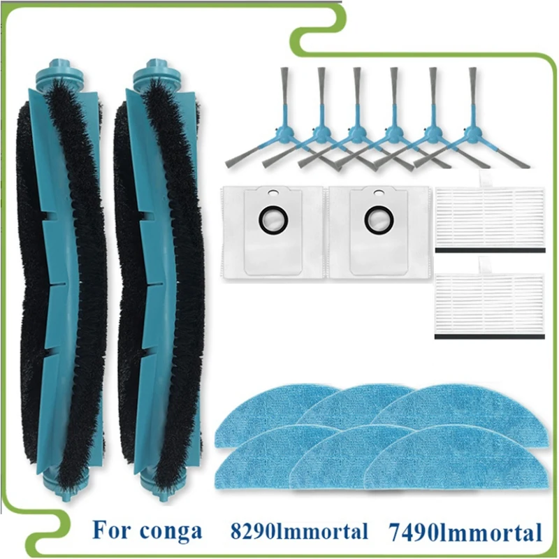 18PCS For Cecotec Conga 7490 Immortal / 8290 Immortal Vacuum Spare Parts Brush Mop Pads HEPA Filter Dust Bag