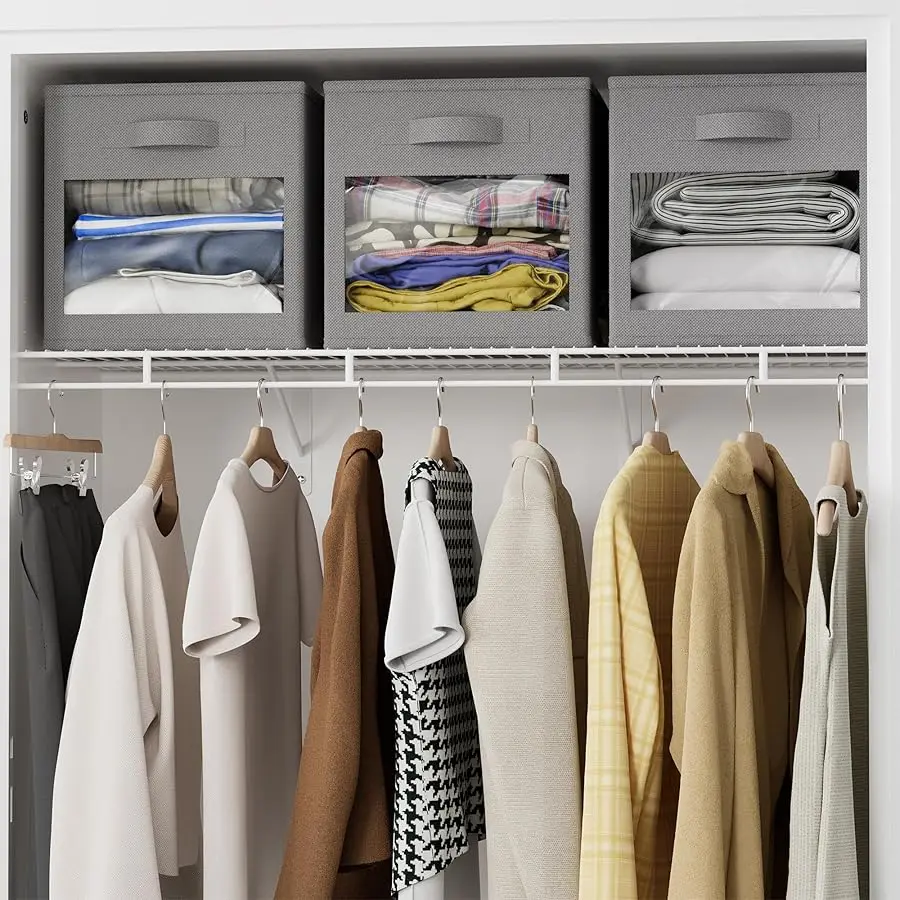 مكعبات تخزين بنوافذ شفافة، مجموعة من 6 صناديق قماش، صناديق سلال قابلة للطي مقاس 11 بوصة للخزانة، رف حجرة أو تخزين مكعب O