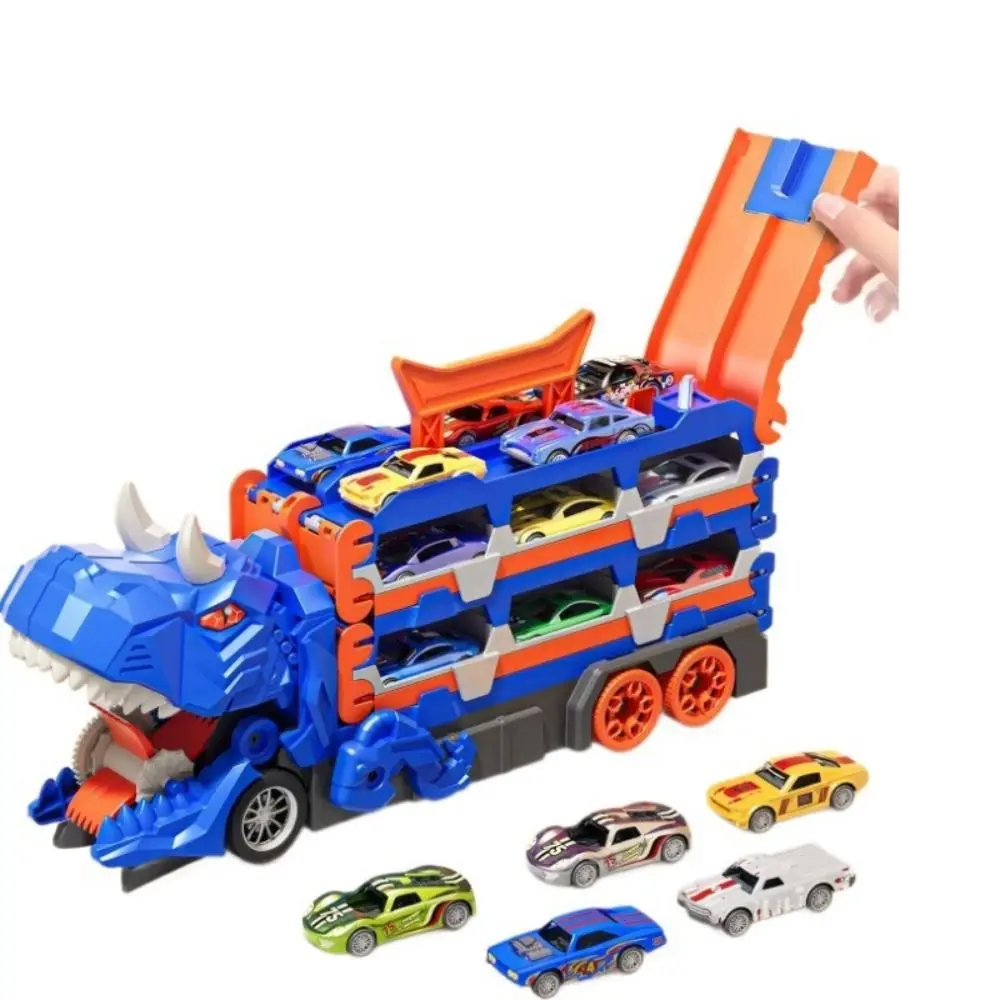 

Foldable Transform Dinosaur Track Truck Toy with Metal Mini Racing Cars Kids Gift