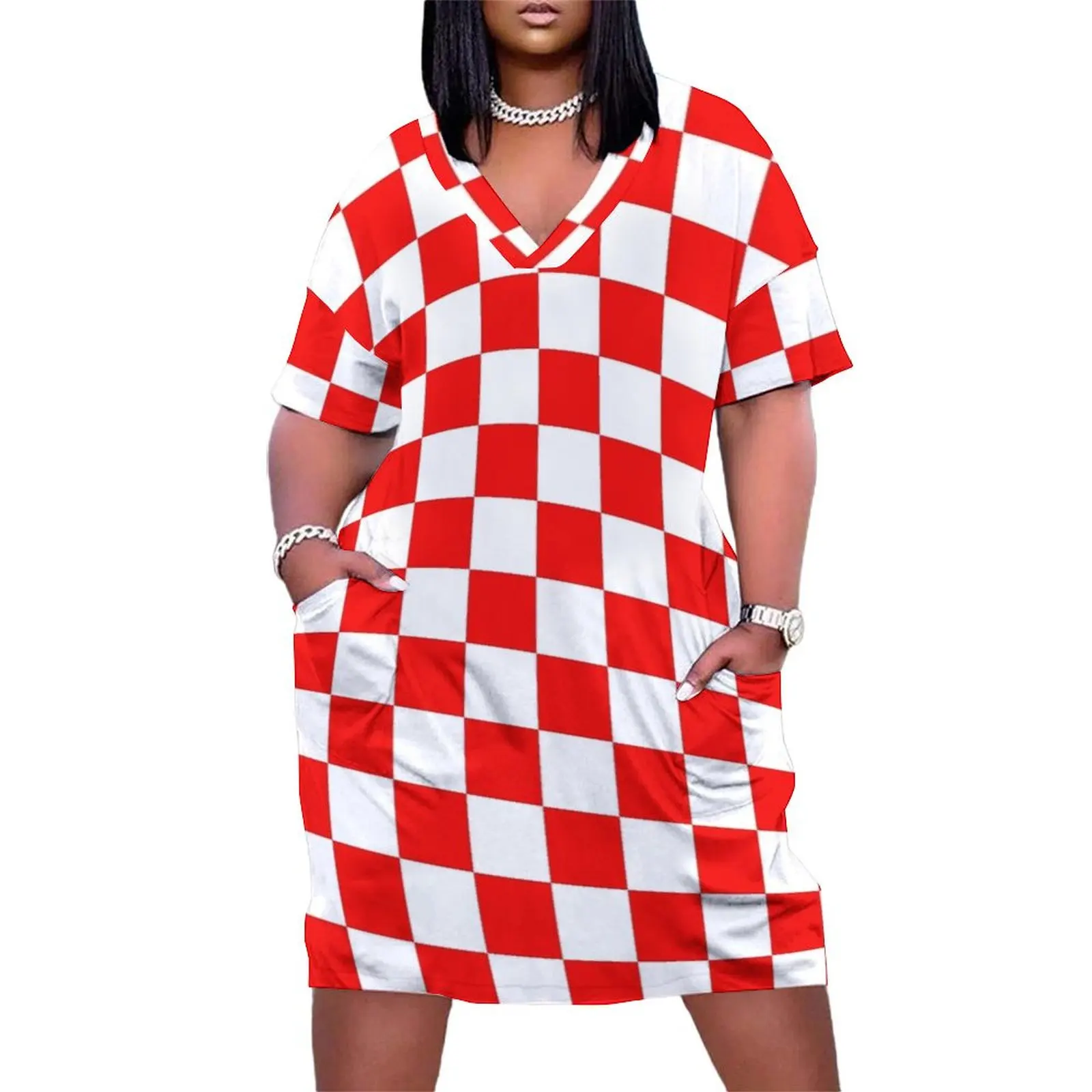 

Croatia Checkerboard Loose Pocket Dress clothing women summer 2024 Clothing festival outfit women