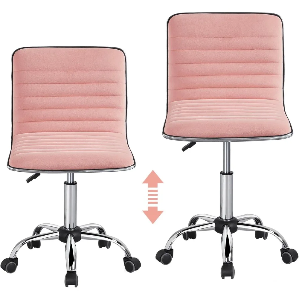 เก้าอี้ทำงาน Yaheetech 2 ตัว แบบมีพนักพิงต่ำ หุ้มกำมะหยี่ หมุนได้ ไม่มีที่วางแขน พร้อมพนักพิงหลังแบบมีร่อง รองรับหลังส่วนล่าง มีล้อ สีชมพูแอปริคอต