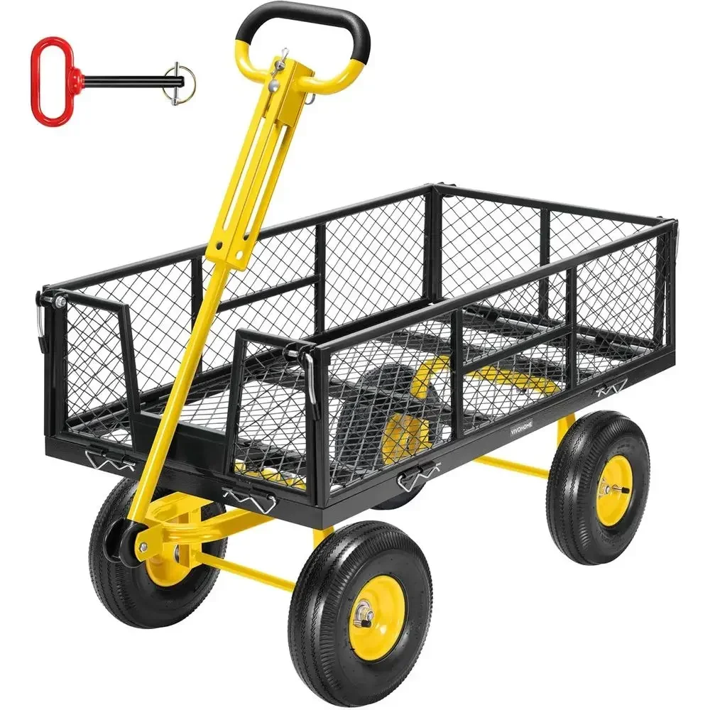Heavy-Duty Garden Cart with 10 Tires, 900 lbs Capacity, Attachable to ATV/Tractor, Black