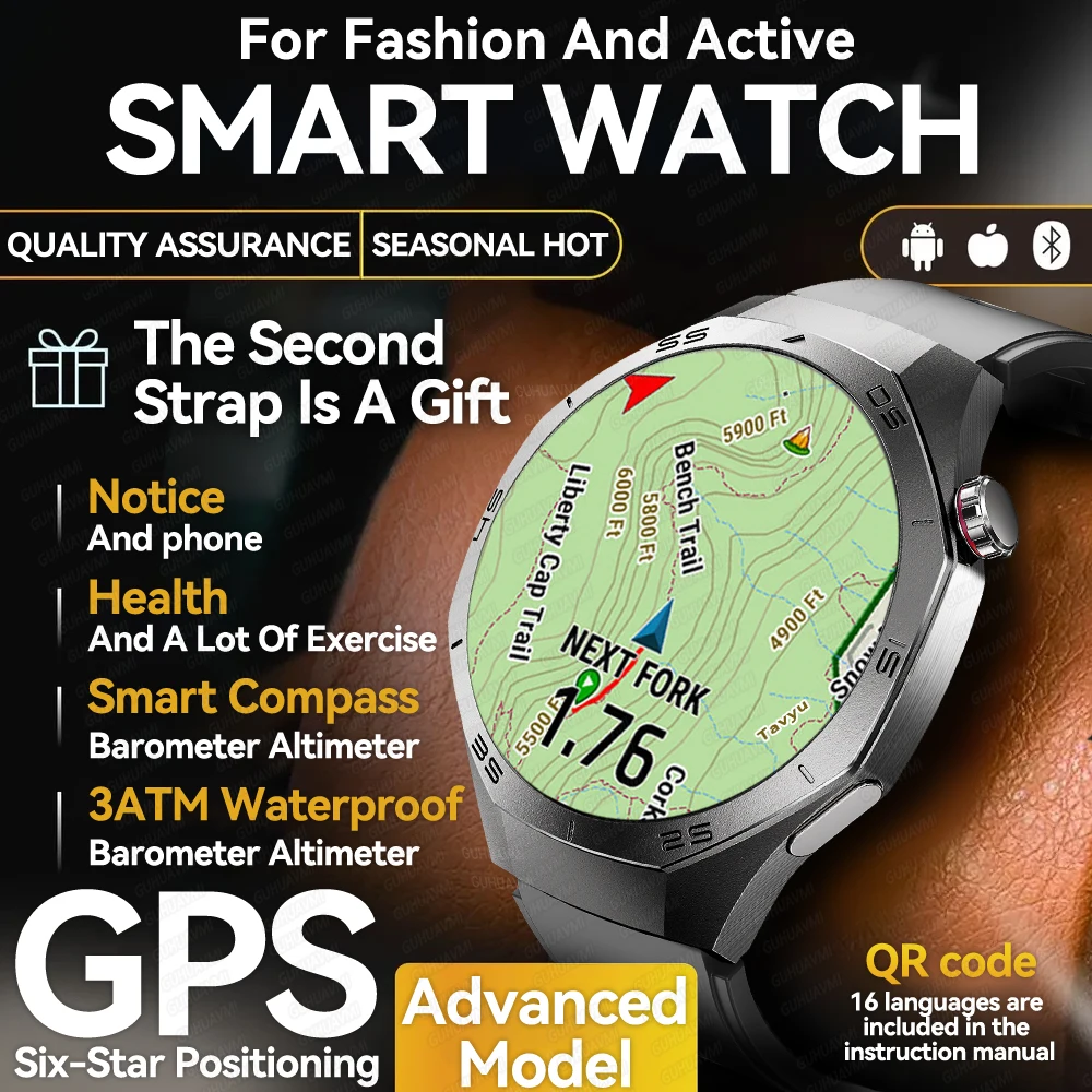 

Guhuavm New Watch GT5 Pro Smart Watch Men HD AMOLED Sapphire Screen GPS Tracker BT Call Health Waterproof Smartwatch Heart Rate
