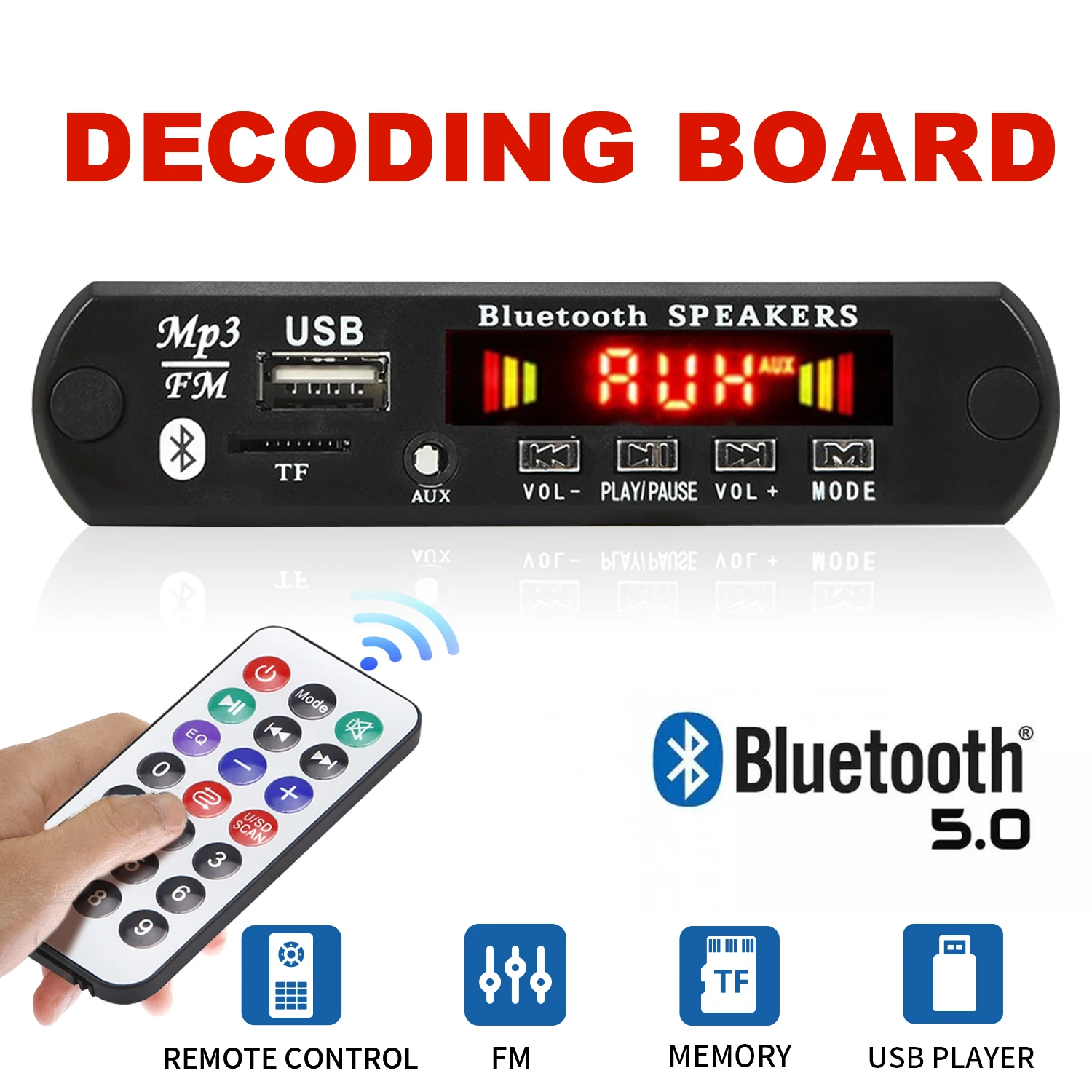 26PCS Bluetooth 5.0 MP3 WMA WAV APE Decoder Board DC 12V Handsfree Car Audio Mic USB AUX TF FM Radio Mp3 Music Player Speaker