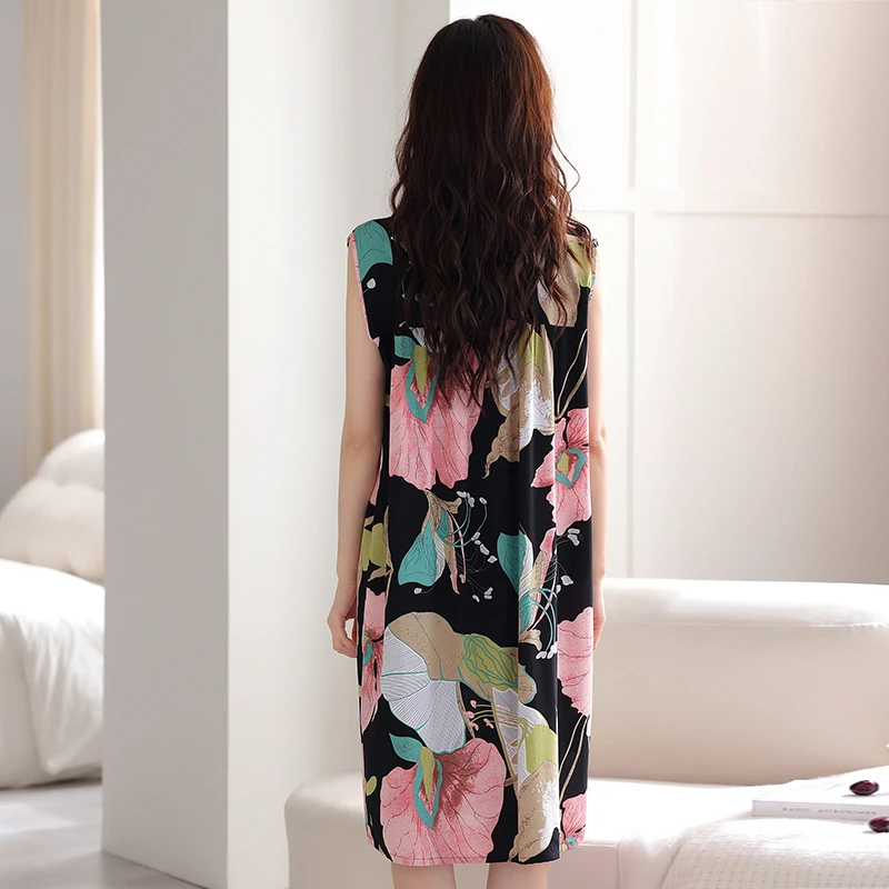 Camisón Sexy de Modal para mujer, ropa de dormir de encaje sólido, camisón suelto para niñas jóvenes, M-4XL