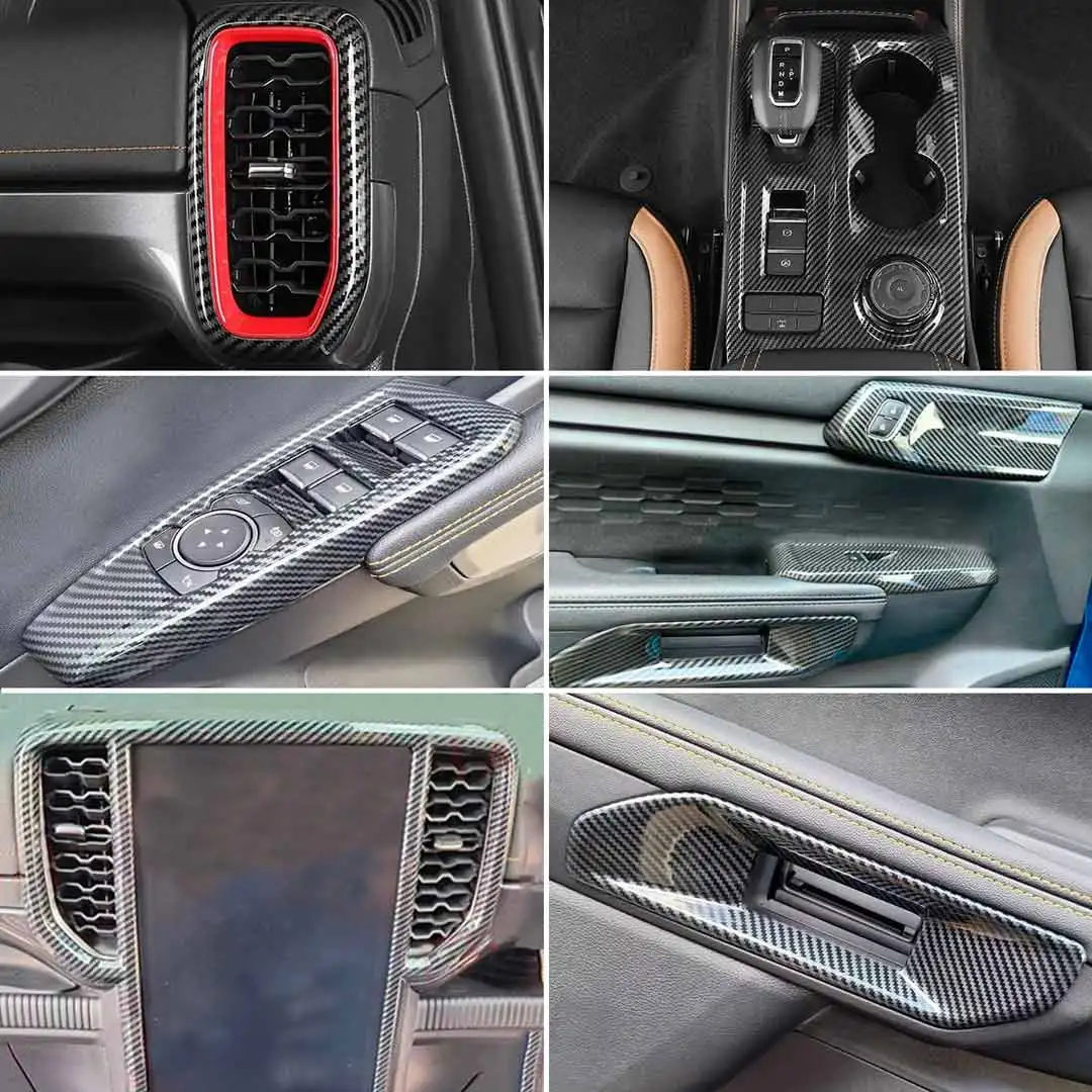 Carbon Fiber Style Look Car Interior Cover For Next Gen FORD RANGER WILDTRAK 2023 2024 Upgrade Trim Overlay Panel Decoration