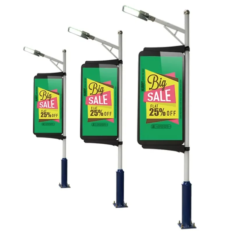 2025Roadside Solar WIFI 3G 4G Control Electronic Board Led Street Advertising Screen Banner P3 P4 P5 P6 Light Pole Led Display