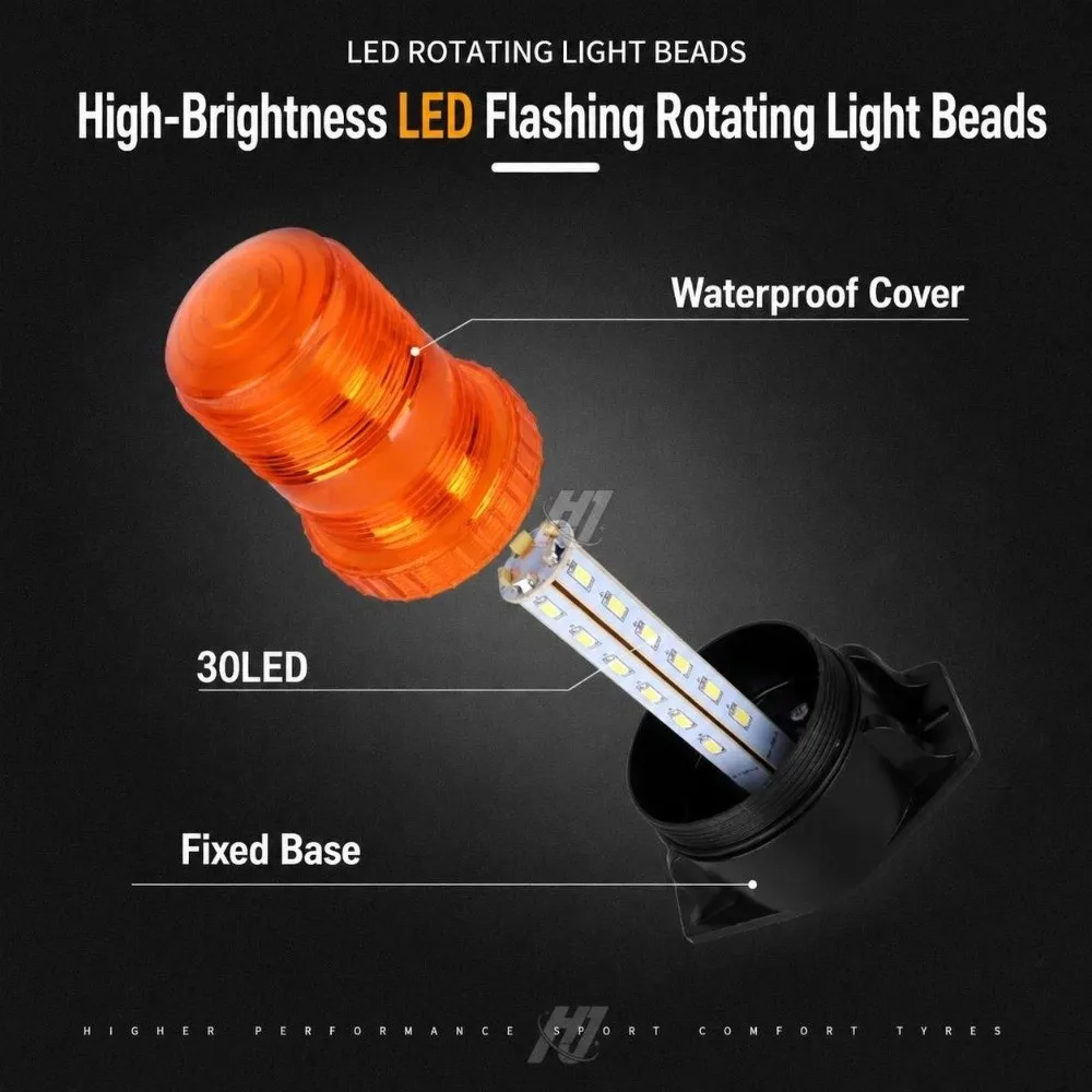 9-90V LED Warning Light Top Mount 30 LED Vehicle Flash Beacon Water Block Shock Resist Emergency Signal Light Engineering Car