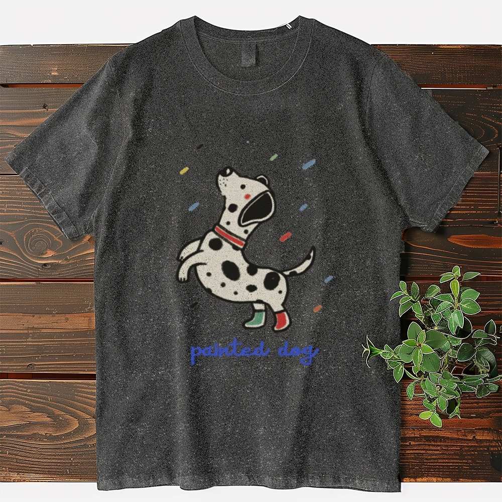 

Spotted Dog Graphic Print Oversized Tshirt Harajuku Casual Cotton Short Sleeve T-Shirts 100% Cotton Four Seasons Tops Tees