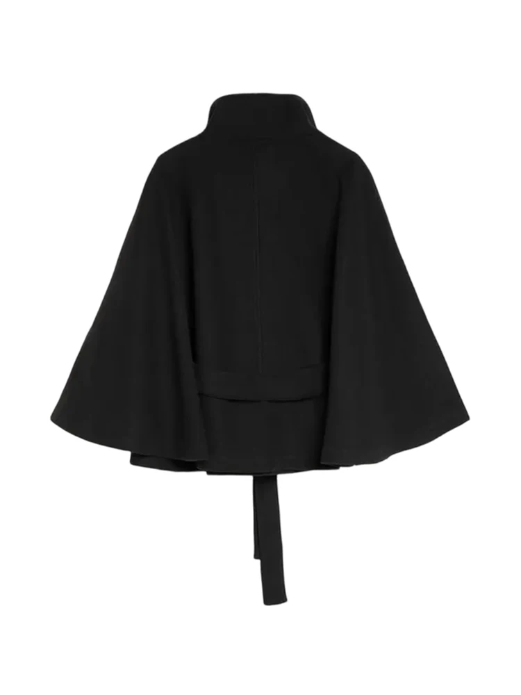 Women's Windbreaker Belted Cape Coat Oversized Jacket Stand Collar Top Autumn Single Breasted Loose Woolen Jackets Woman Clothes