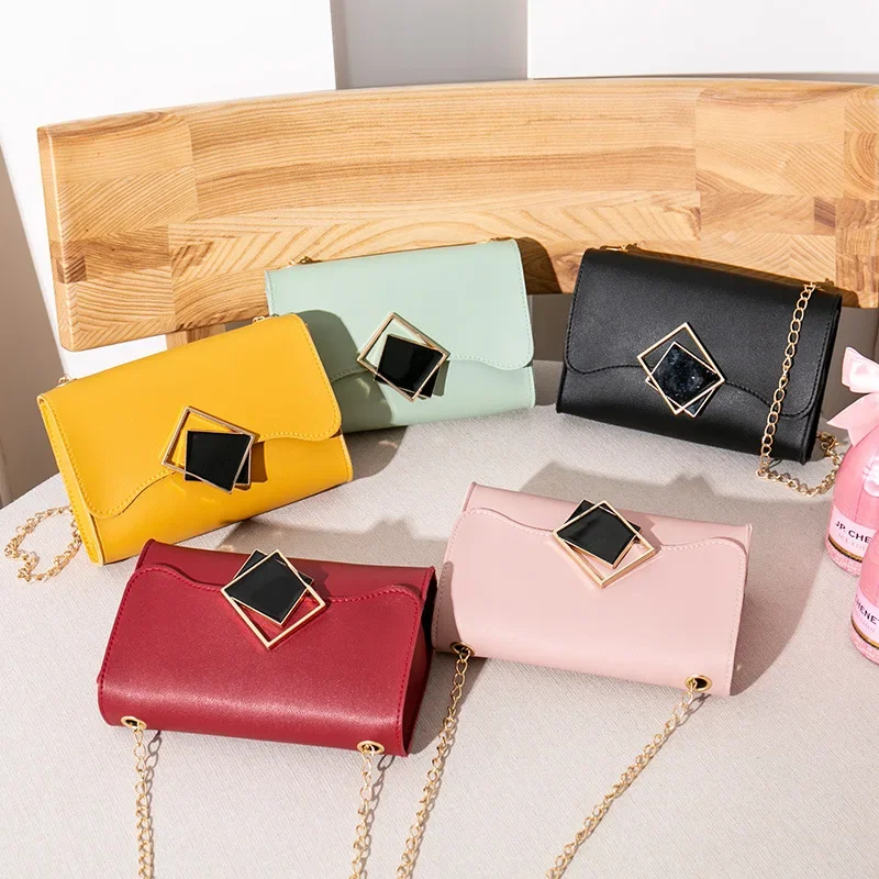 Ladies Small Square Bag 2022 PU Leather Ladies Shoulder Bag Fashion Ladies Crossbody Bag Square Buckle Chain Bag Handbag