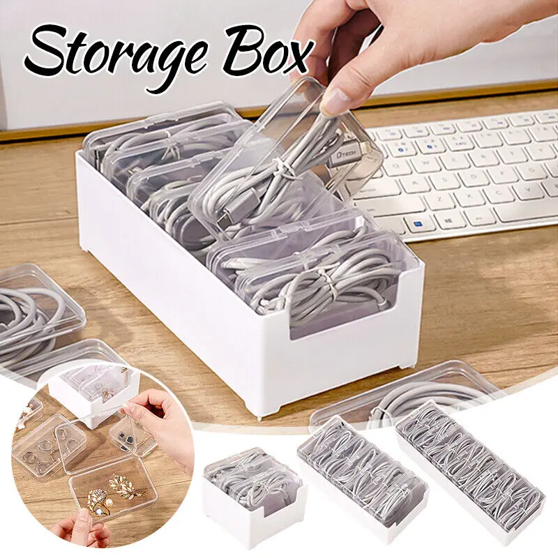 

Cable Organizer Box Jewelry Card Desk Storage Data Cable Storage Box Dustproof Card Organizer with Lid Clutter Collection Box
