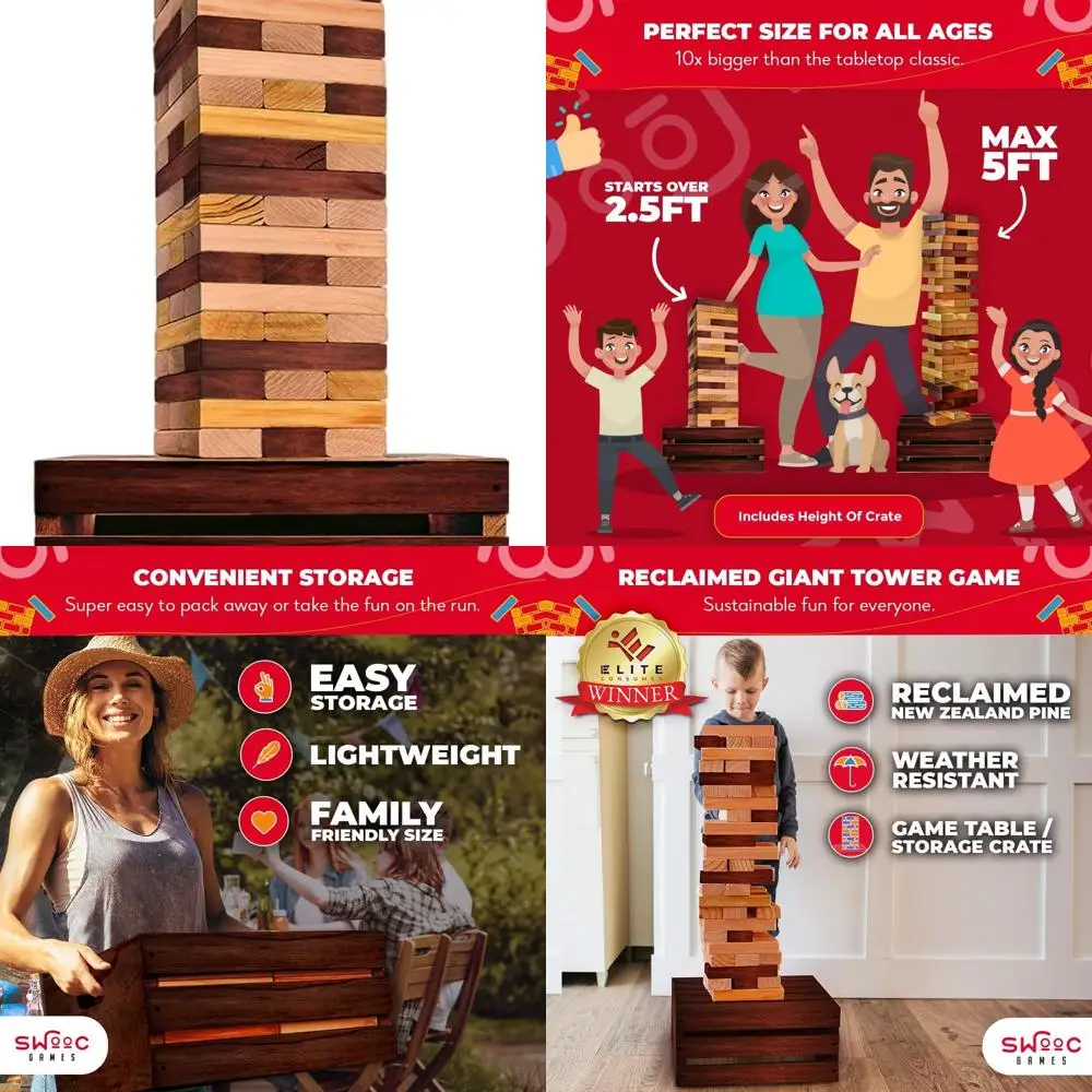 

Weatherproof Giant Tower Game with 60 Blocks and Storage - 5ft Tall Outdoor Activity for Adults