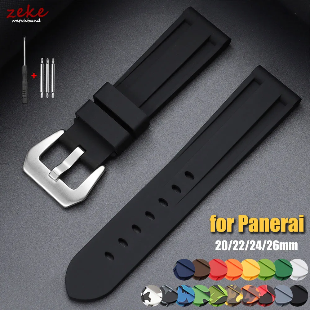 20/22/24/26mm Stitching Sports Silicone Watch Straps Soft Comfortable Rubber Watch Band for Panerai Grey Black Brown Accessories