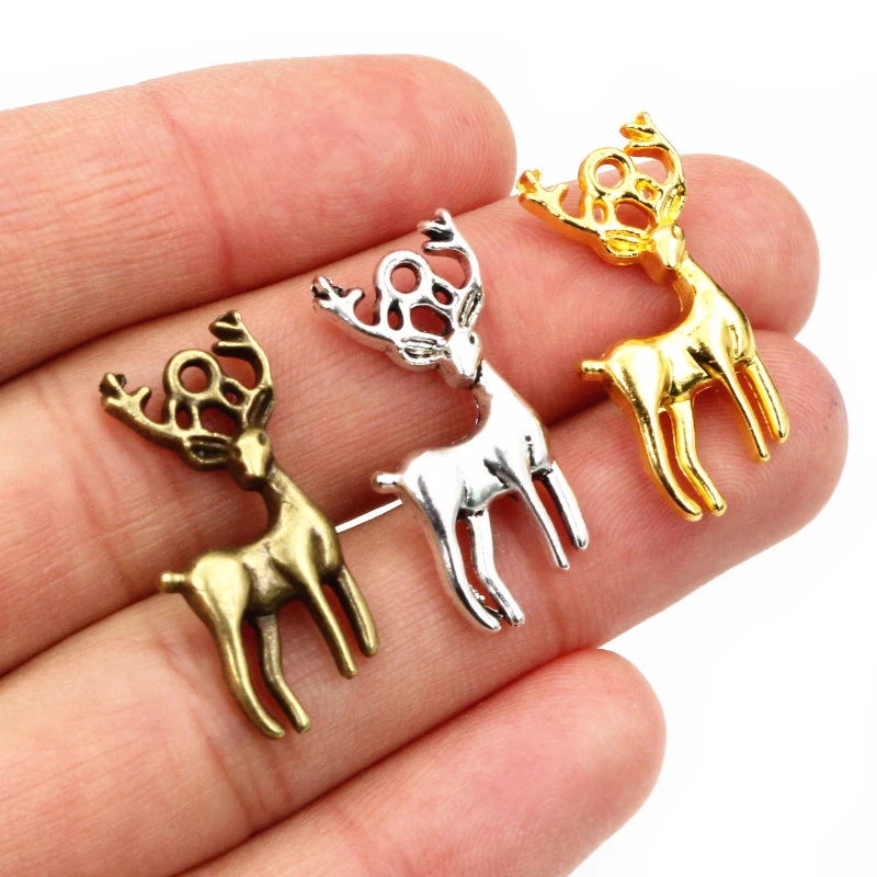 15pcs Charms Christmas Deer Sika 27x18mm Antique Bronze Silver Color Pendants Making DIY Handmade Tibetan Silver Color Jewelry