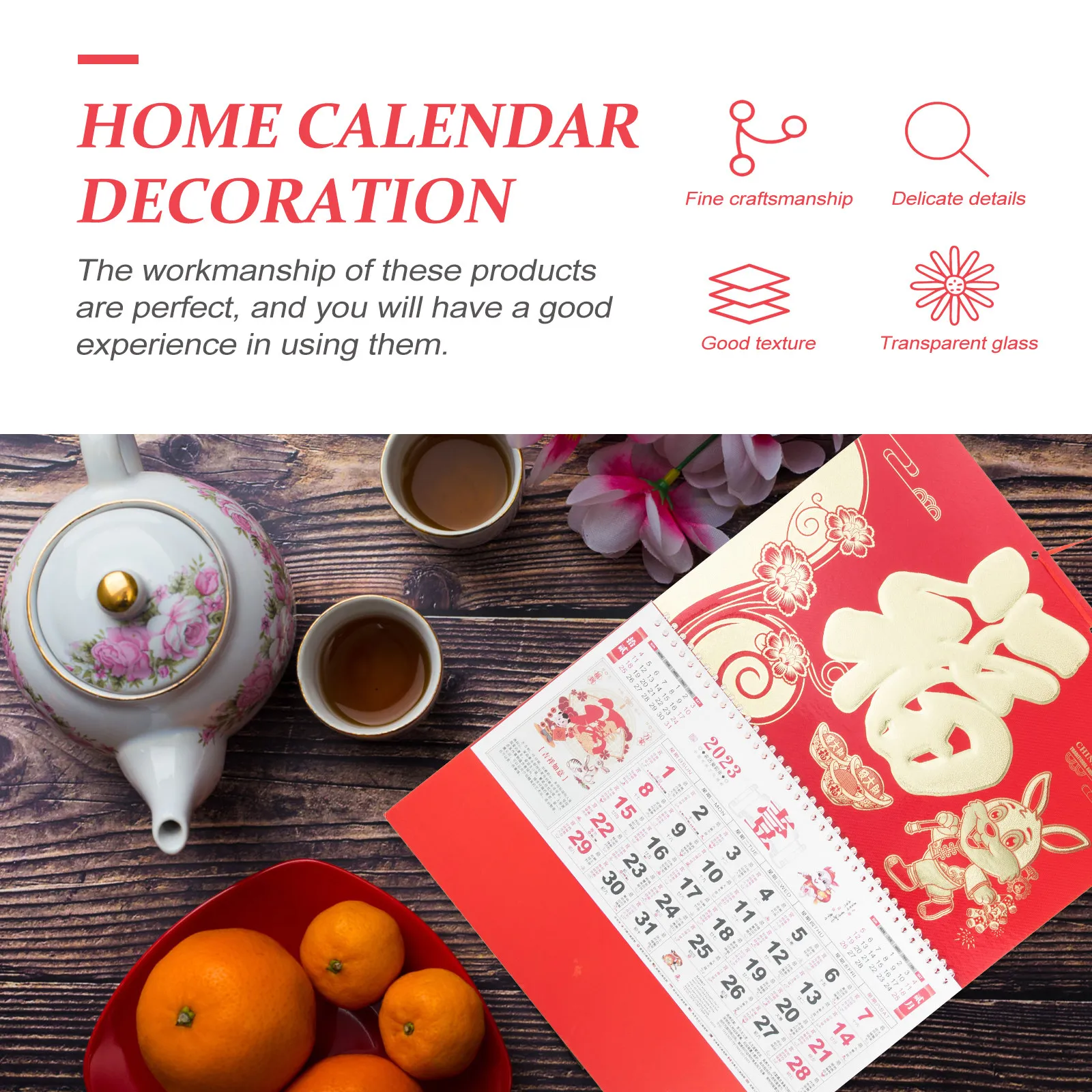 2023 Rabbit Year Chinese Traditional Calendar Wall Hanging Daily Planner Lunar and Gregorian Dates Thickened Paper Home Dorm