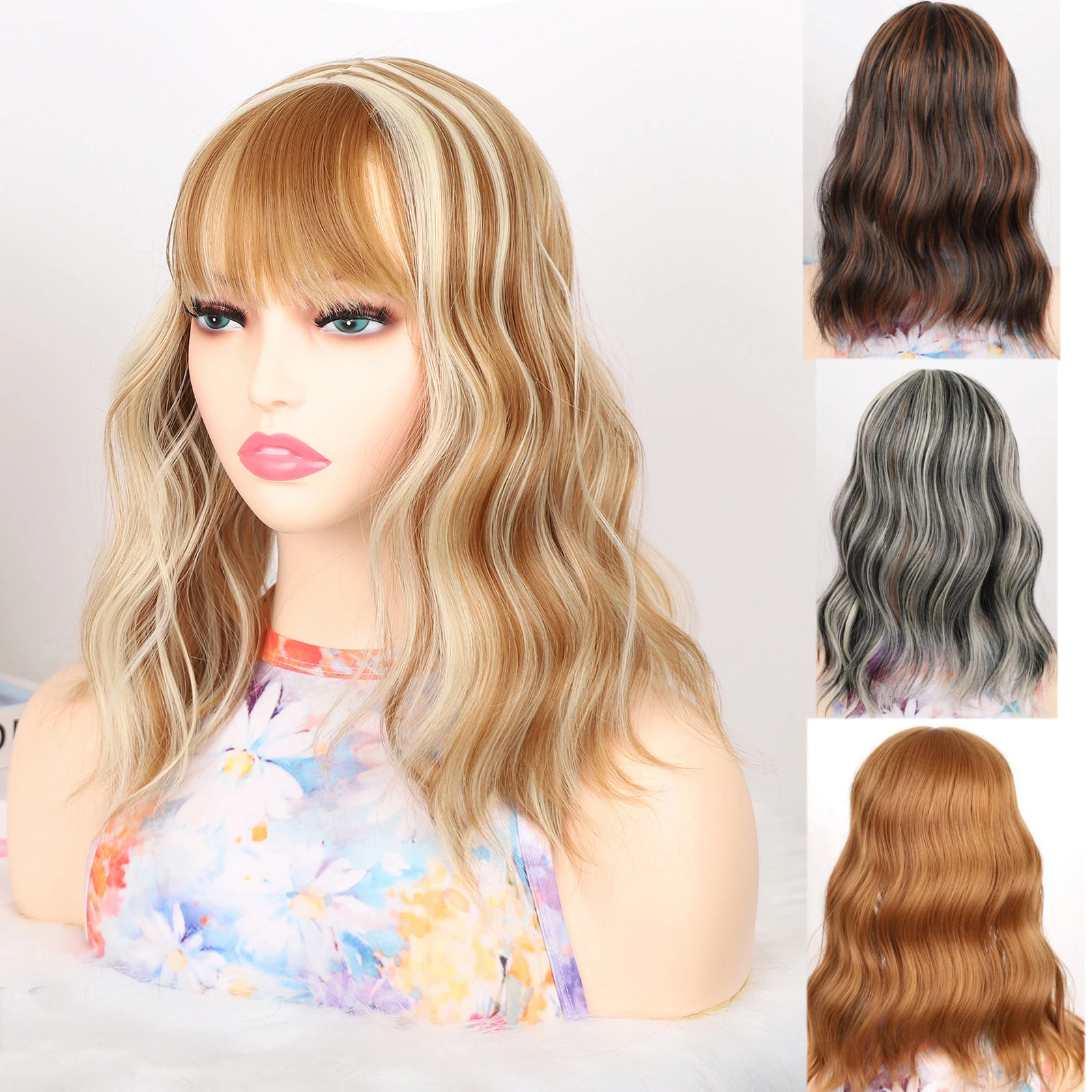 

Jeedou Wig with Irregular Bangs Toupee Thinning Hair Short Wavy Hair Bundles 4Clips Closure Hair Simple Synthetic Wigs Daily Use