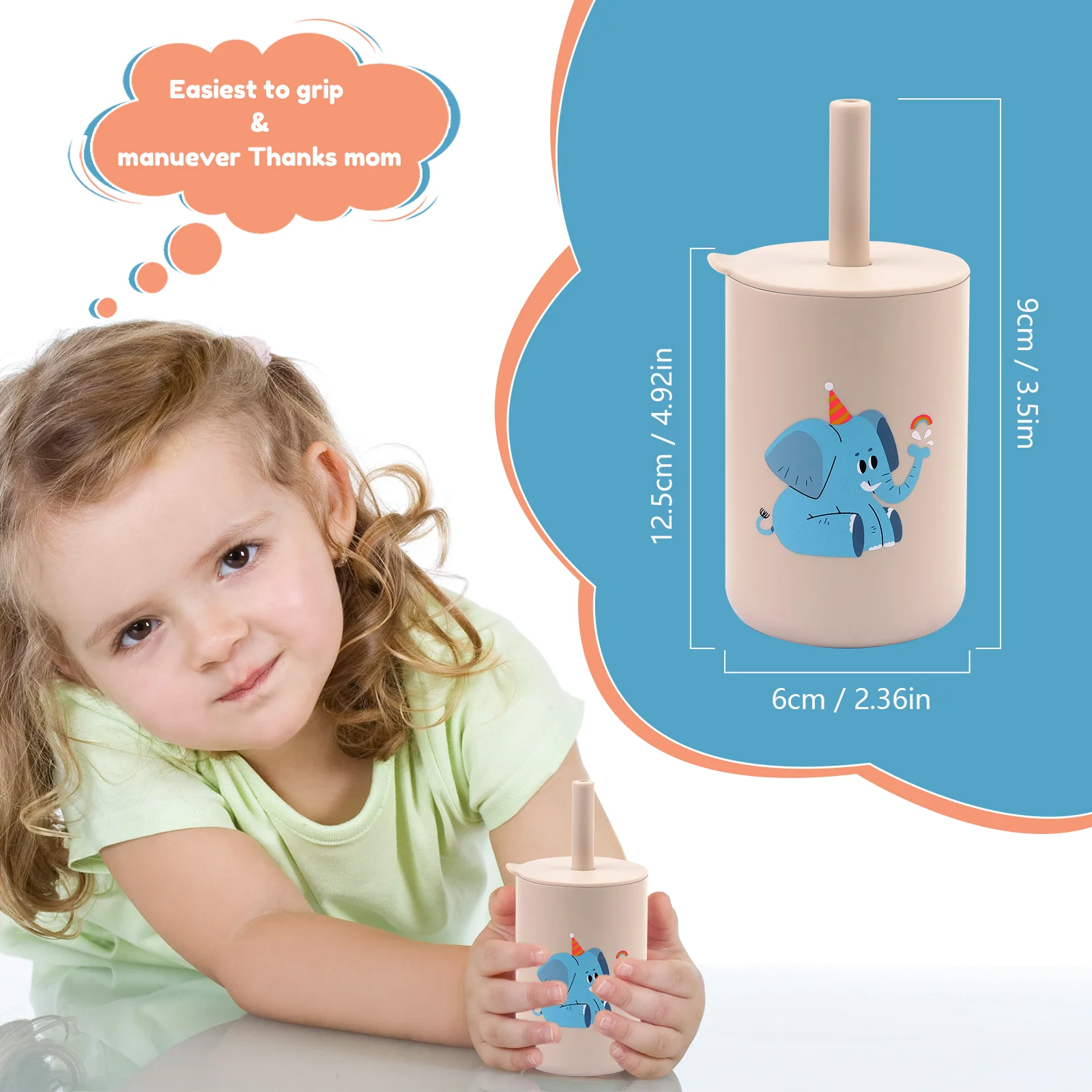 TYRY.HU Taza de entrenamiento de silicona para bebé, taza para sorber para niños, para principiantes, práctica alimentación y aprendizaje, taza de bebida para chico