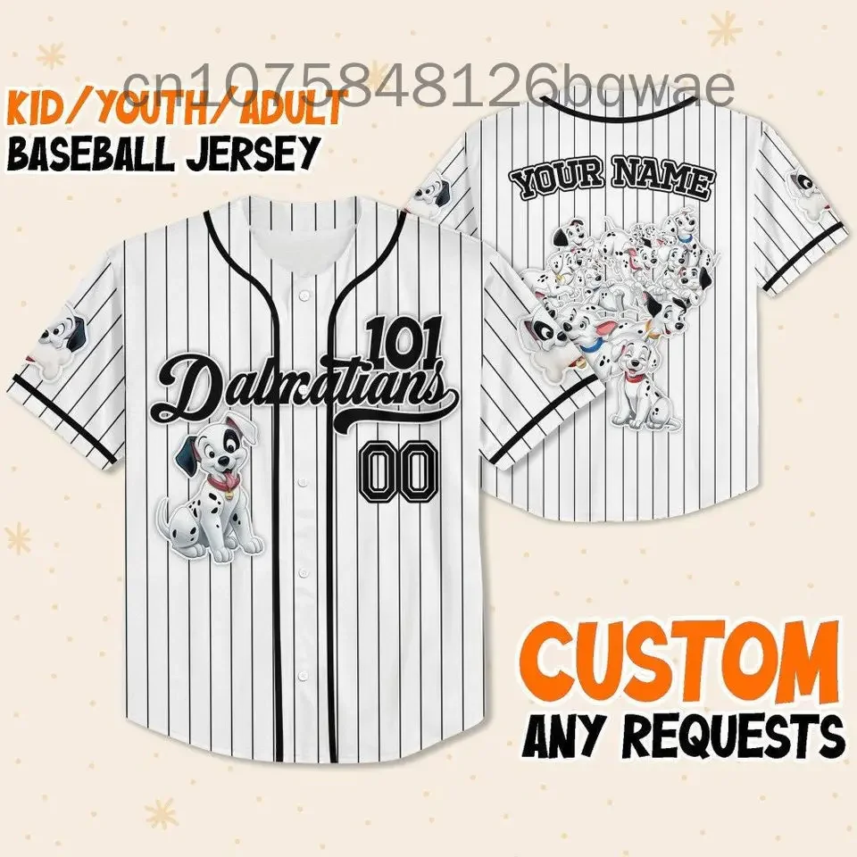 New Disney 101 Dalmatians Baseball Jersey ustom Name Men And Women Short Sleeve Jersey Disney Casual Sports Baseball Shirt