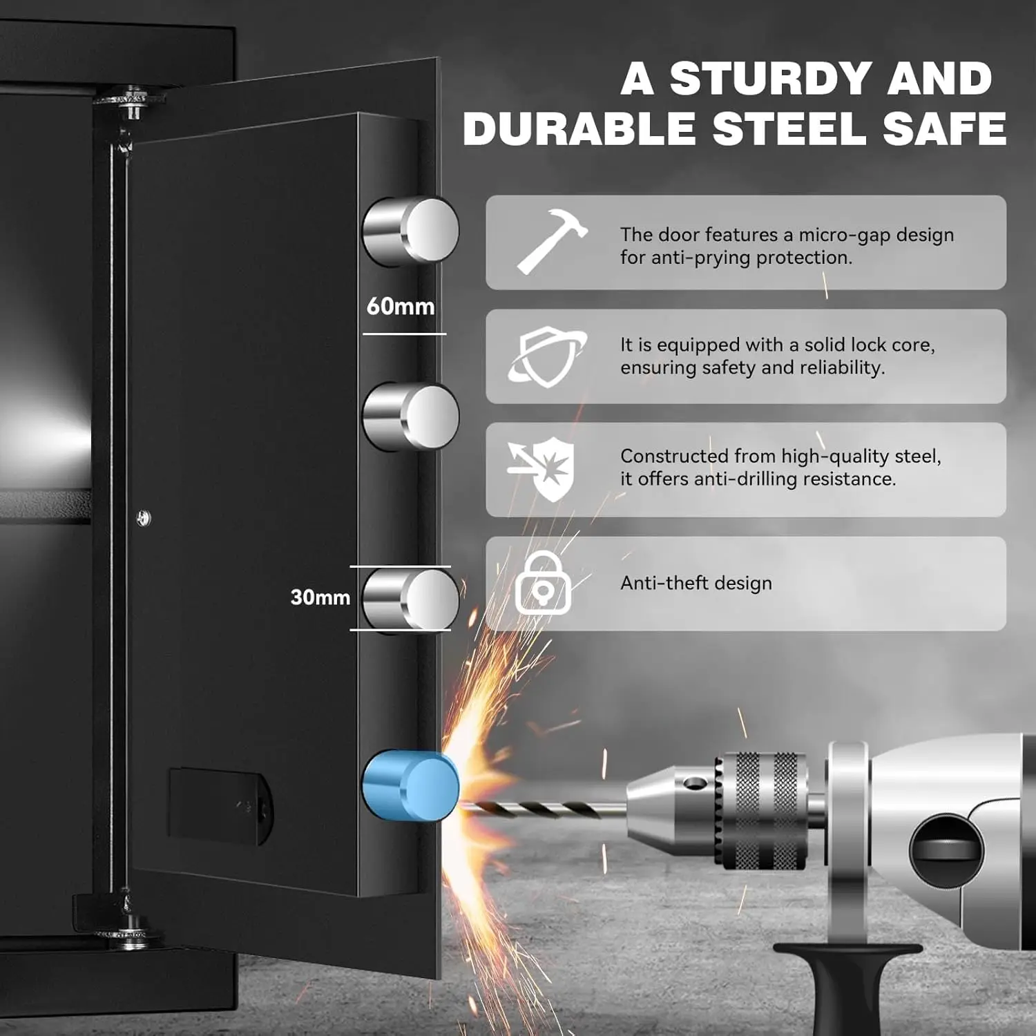 2.5 Cuft Fireproof Safe Box, Home Safe with Fireproof Waterproof, Anti-Theft Electronic Digital Security Box, Mute Function & Al