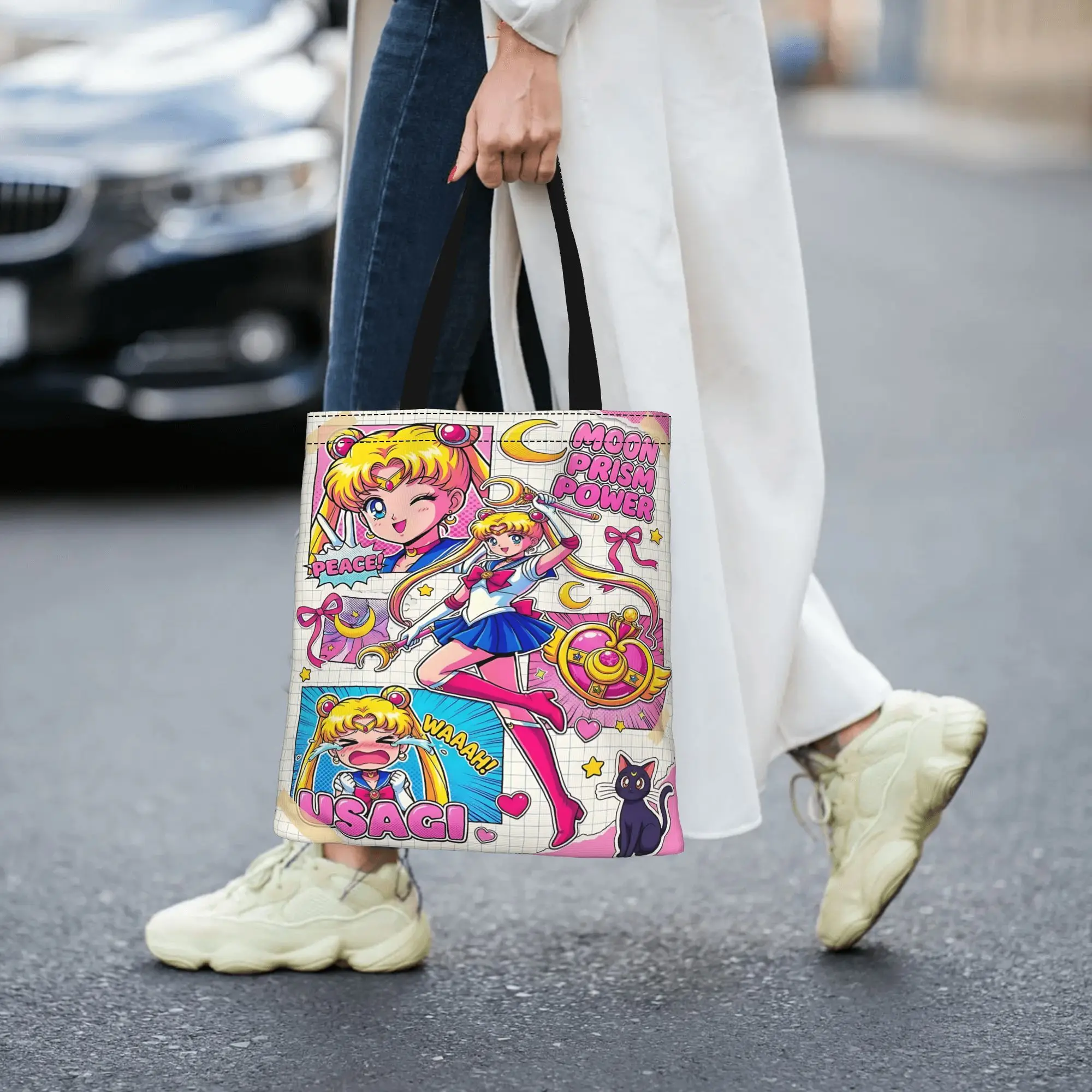 Customized Sailor Moon Women's Bag Campus Handbag Large Capacity  Canvas Tote Bag Foldable Chic Pattern