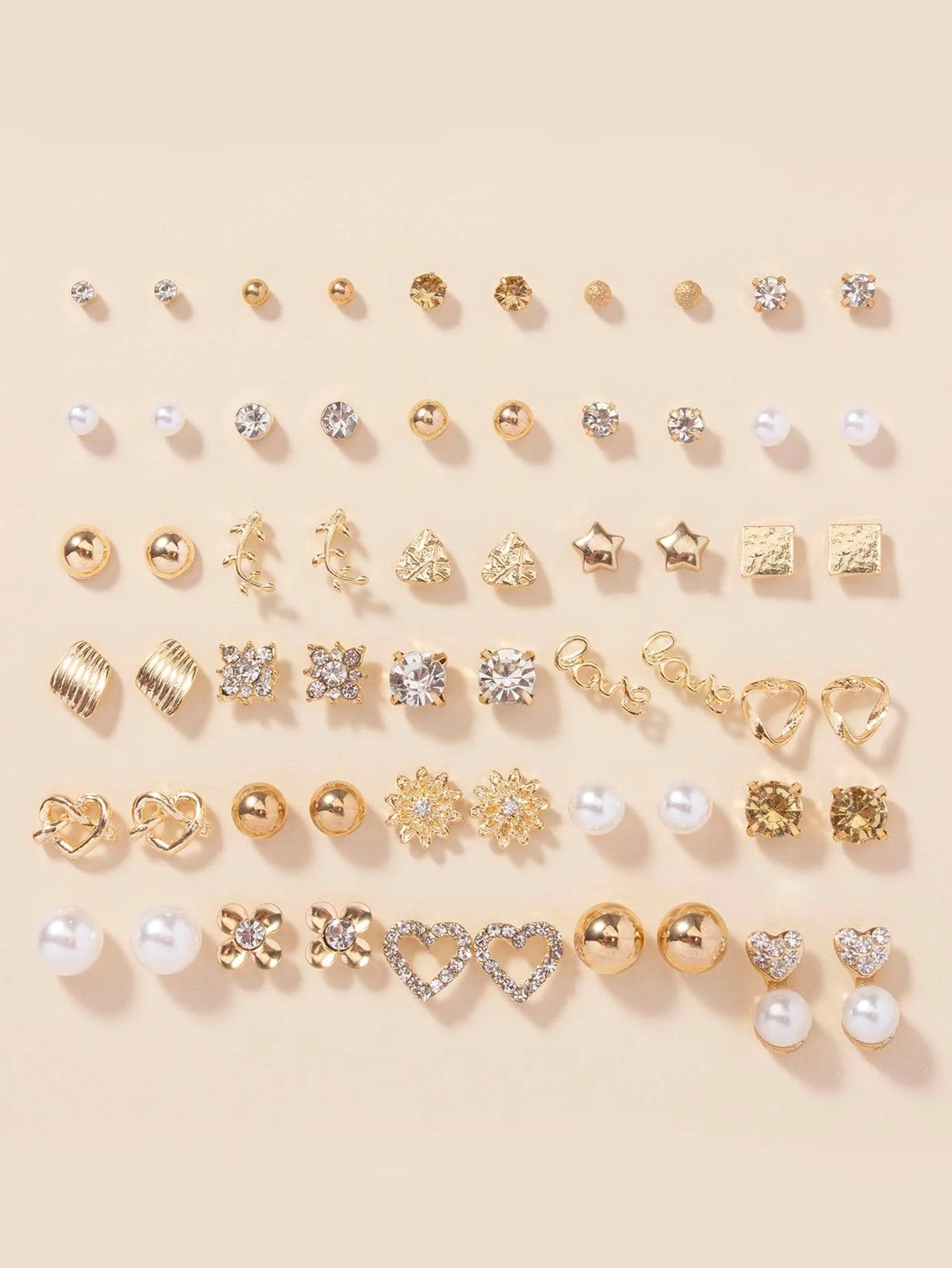 

30 Pairs Fashion Zinc Alloy Earrings Set with Heart, Faux Pearl & Crystal Decor for Women Daily Wear