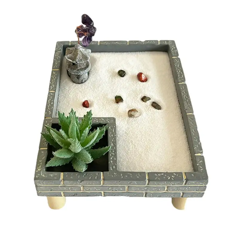 

Zen Garden Kit Resin Mini Plant Garden Sand Kit Desktop Zen Garden With White Sand Artificial Rocks Accessories Zen Gifts Garden