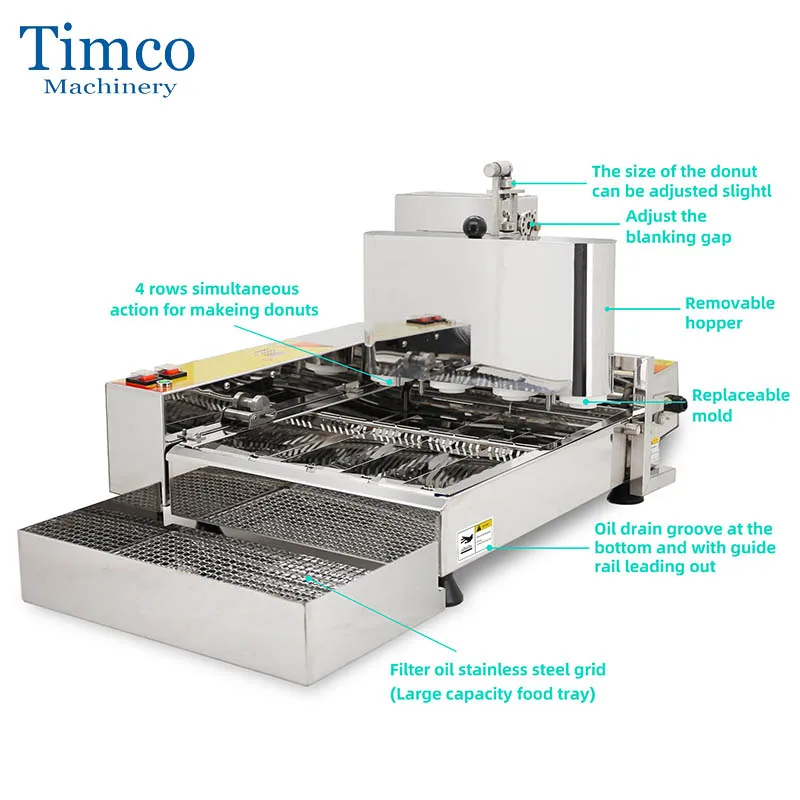 TIMCO Автоматическая 4-рядная машина для изготовления пончиков Коммерческая автоматическая электрическая мини-машина для изготовления пончиков из нержавеющей стали