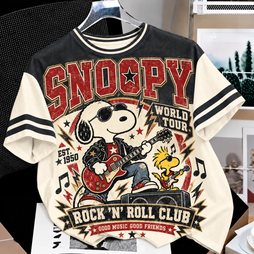 Vintage Snoopy Rock N Roll T Shirt Men Women Retro Band World Tour Guitar Graphic Tee Casual Streetwear Unisex Kids Tops