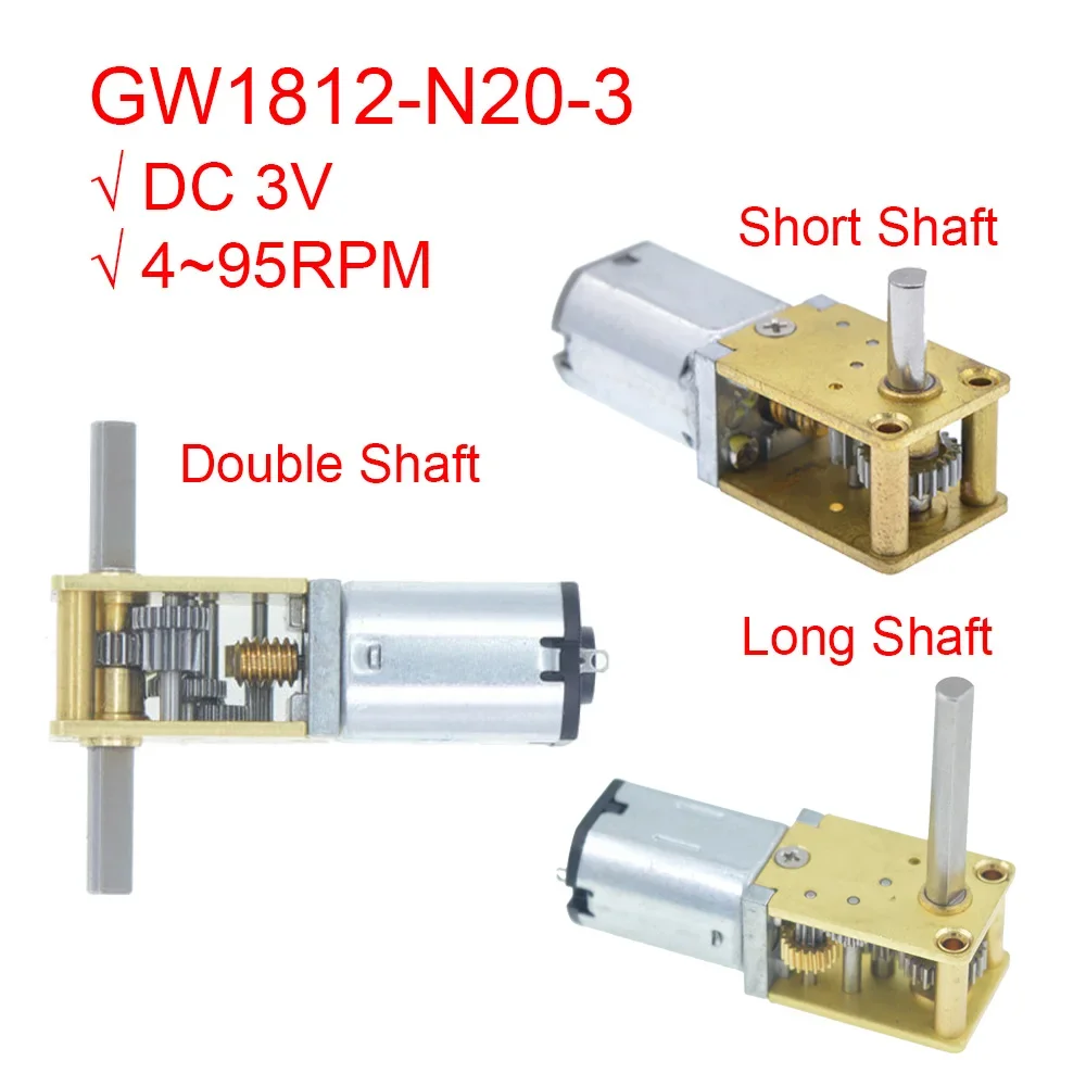 

GW1812-N20 DC 3V Mini Micro Metal Worm Gear DC Brushed Motor Slow Speed High Torque Long Shaft Dual Shaft 4 7 13 17 34 50 95 RPM