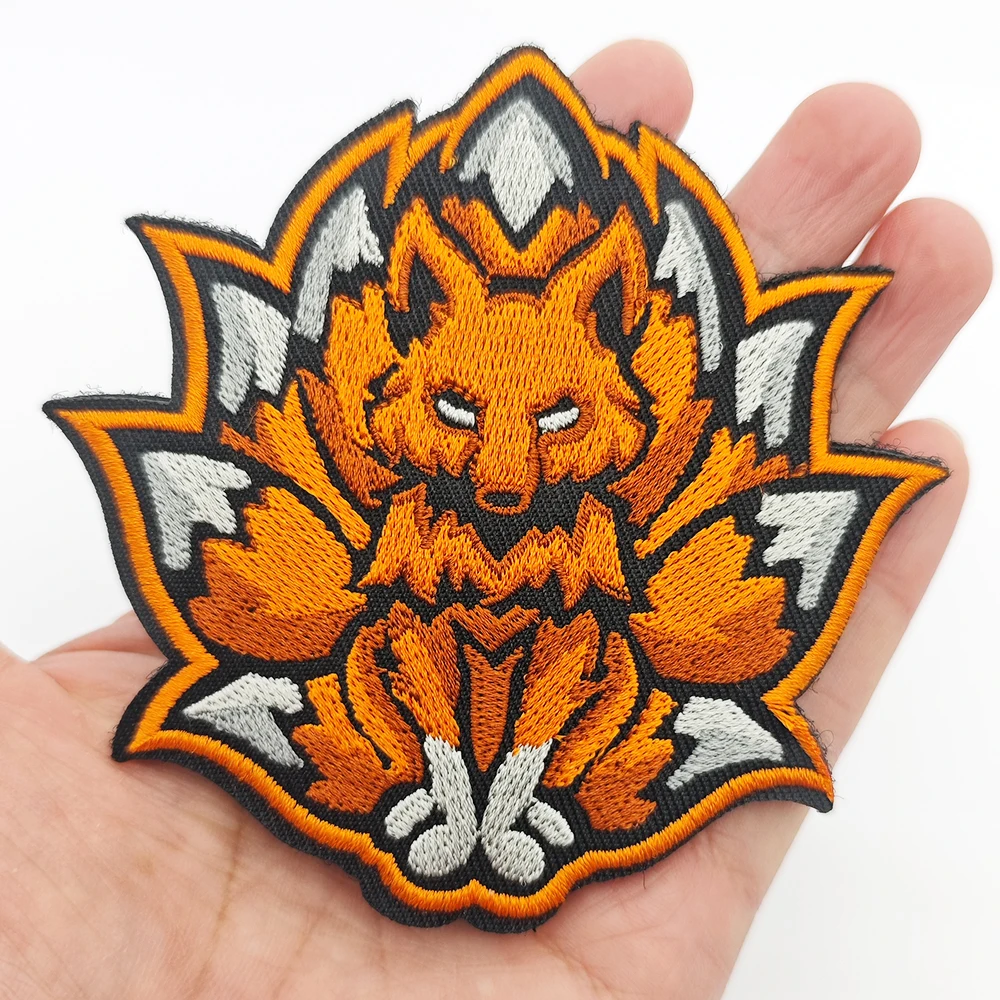 Japanese Nine-Tailed Fox Embroidered Patch Hook & Loop, Tactical Morale Badge DIY For Clothing Backpack Jacket Vest Hat Applique