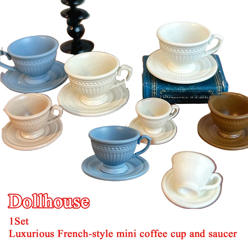 2PCS Light Luxury French Coffee Cup Plate Set Toy Dollhouse Mini Furniture Model DIY Accessories Miniature Scene Decoration