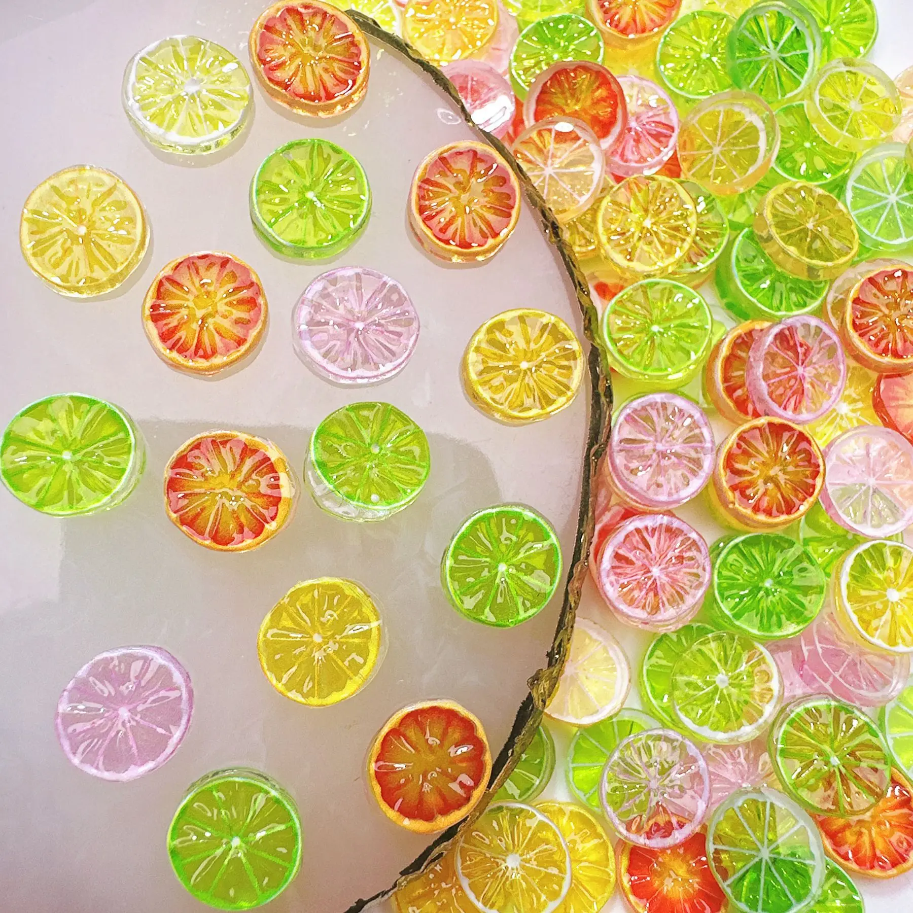 100Pc Icy Orange Slice Nail Charms - Summer Fruit Resin Press-On Nail Decor for Manicures & Hair Accessories Fresh Kawaii Design