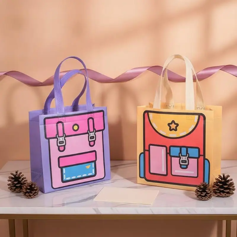 5Pcs Cute Cartoon Non-Woven Tote Bag Dopamine Color Reusable Kids Gift Handbag Party Holiday Packaging Craft Spare Parts
