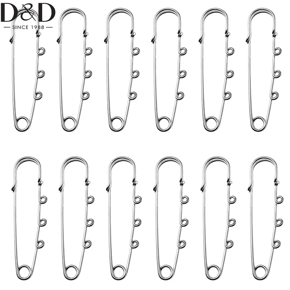 

50Pcs Platinum Iron Heavy Duty Safety Pins 2Inch with 3 Loop Metal Kilt Pin Fastener for Brooch Making Blanket Knitted Fabric