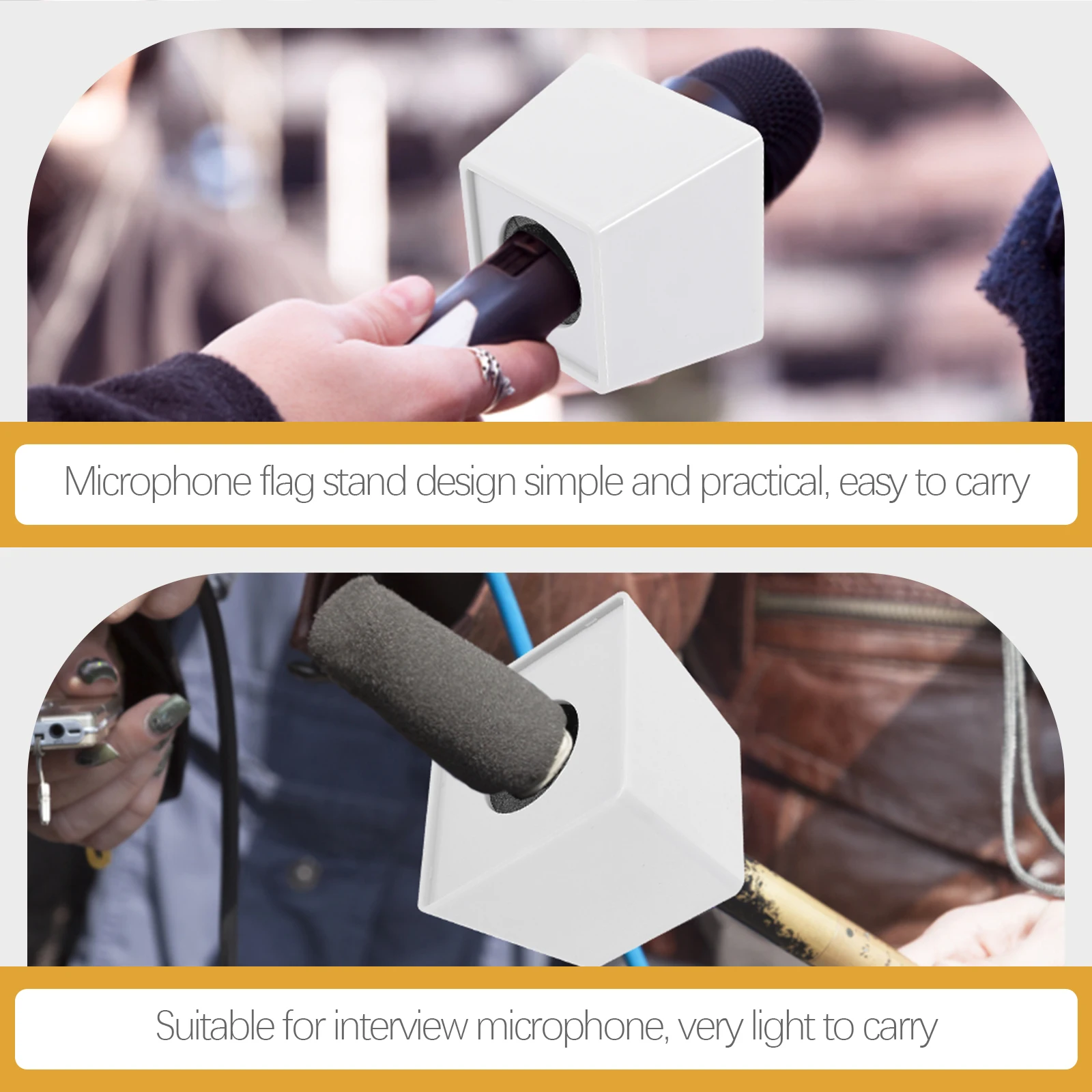 

Interview Microphone Set Stand Small Trapezoid Logo Flag Station Prop ABS Material Durable Professional Broadcasting Video