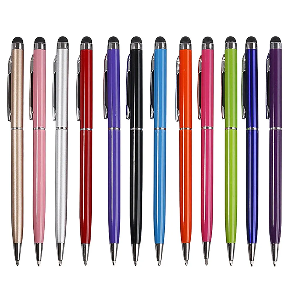 12Pcs 2 in 1 Capacitive Ballpoint Pen Stylus Screen Touch Pen for Tablet Phone Drawing Writing Office Stationery Random Color