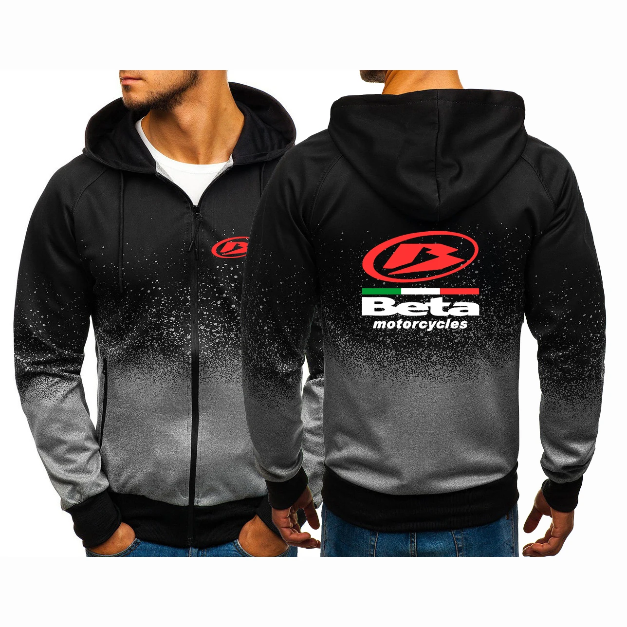 2023 Men's New Spring Autumn Beta Racing Motocross Motorcycle Logo Print Hooded Zip Design Gradient Color Casual Cardigan Jacket