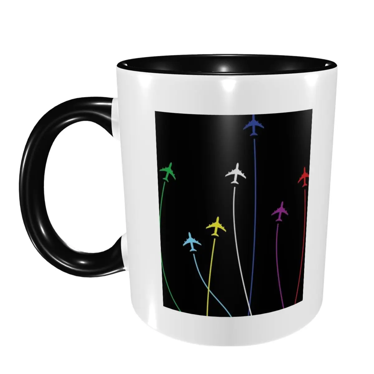 Rainbow Airplanes Flying On Eachother Mug Funny Ceramic Coffee Cups Tea Mugs Milk Cup Drinkware Gift for Friends
