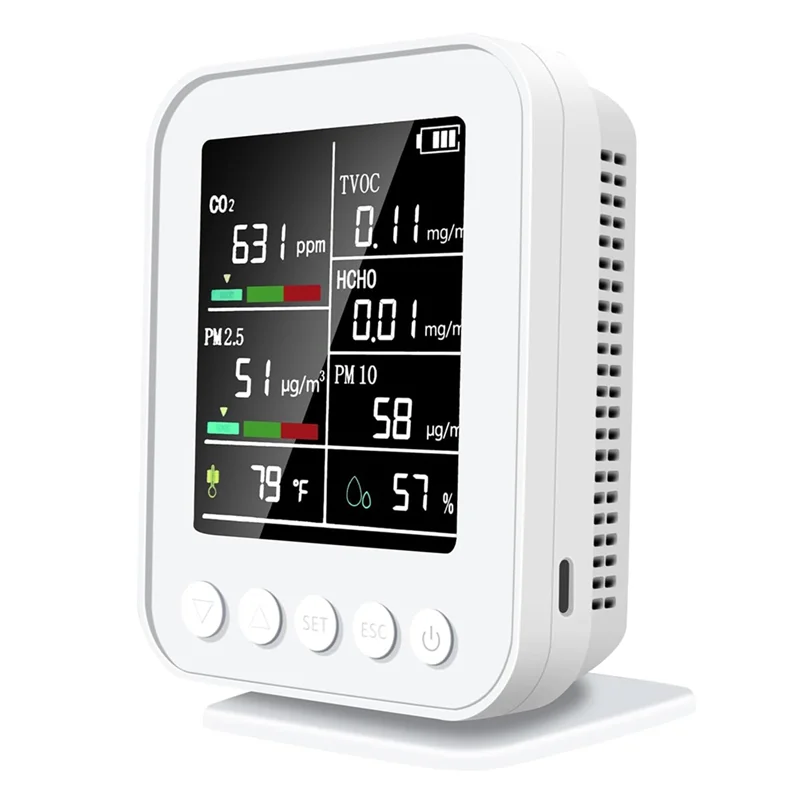 AIAI Smart 7 In 1 Air Quality Monitor With PM2.5, CO2 Detector With Alarm, Temperature & Humidity Sensors, LED Display