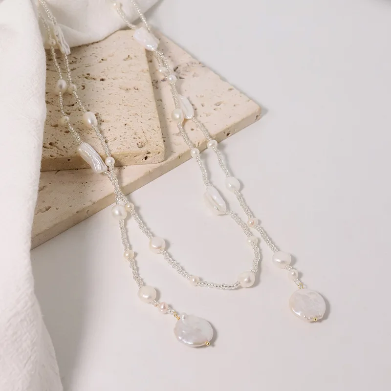 Irregular Natural Freshwater Pearl Necklace, A Versatile French-Style Chain Sweaters